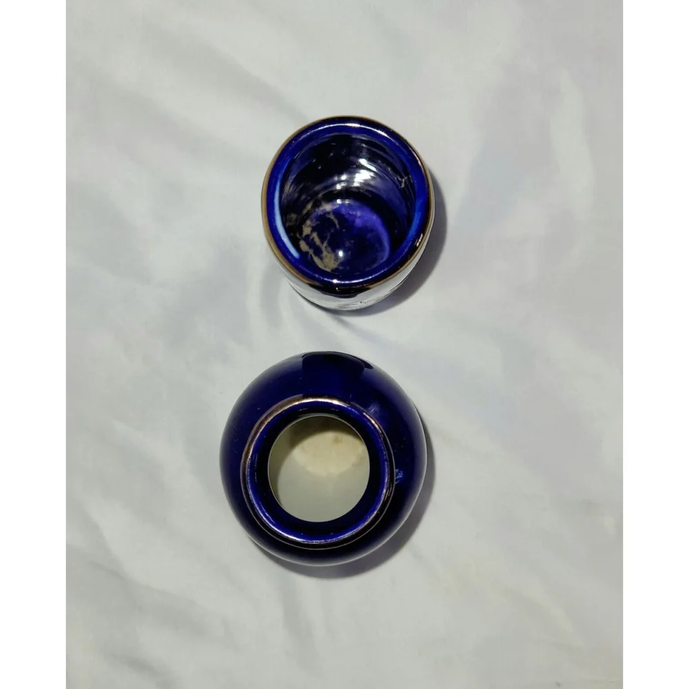 2 Vintage Miyako Mini Vases Cobalt Blue W/ Gold‎ Accents Floral & Peacock